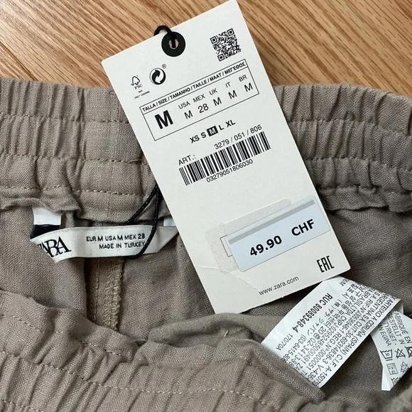 Zara NWT drawstring linen joggers with pockets - size Medium - Picture 2 of 6